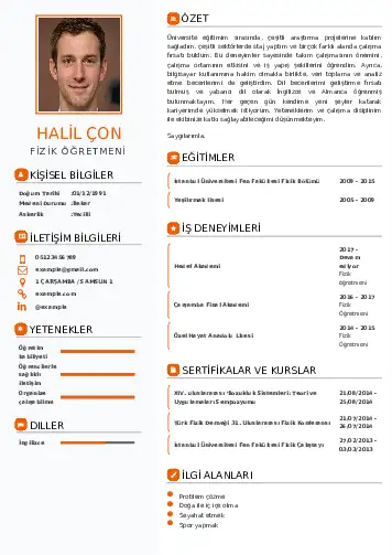 Fizik Öğretmeni CV Örnekleri cv indir